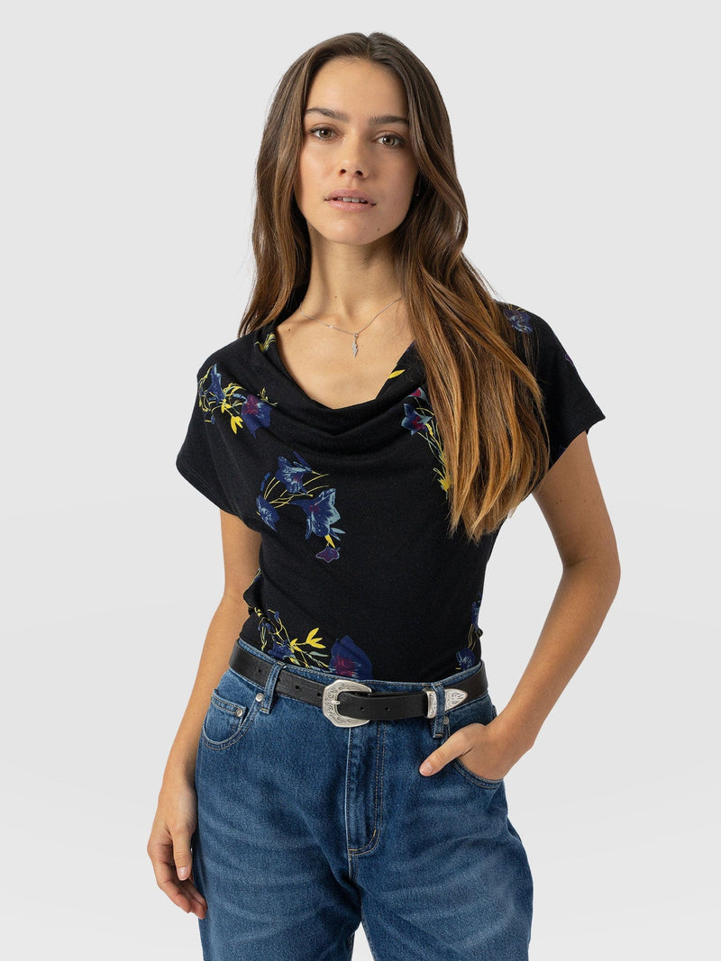 Cowl Neck Tee Blue Lily Gardens - Women's T-Shirts | Saint + Sofia® EU