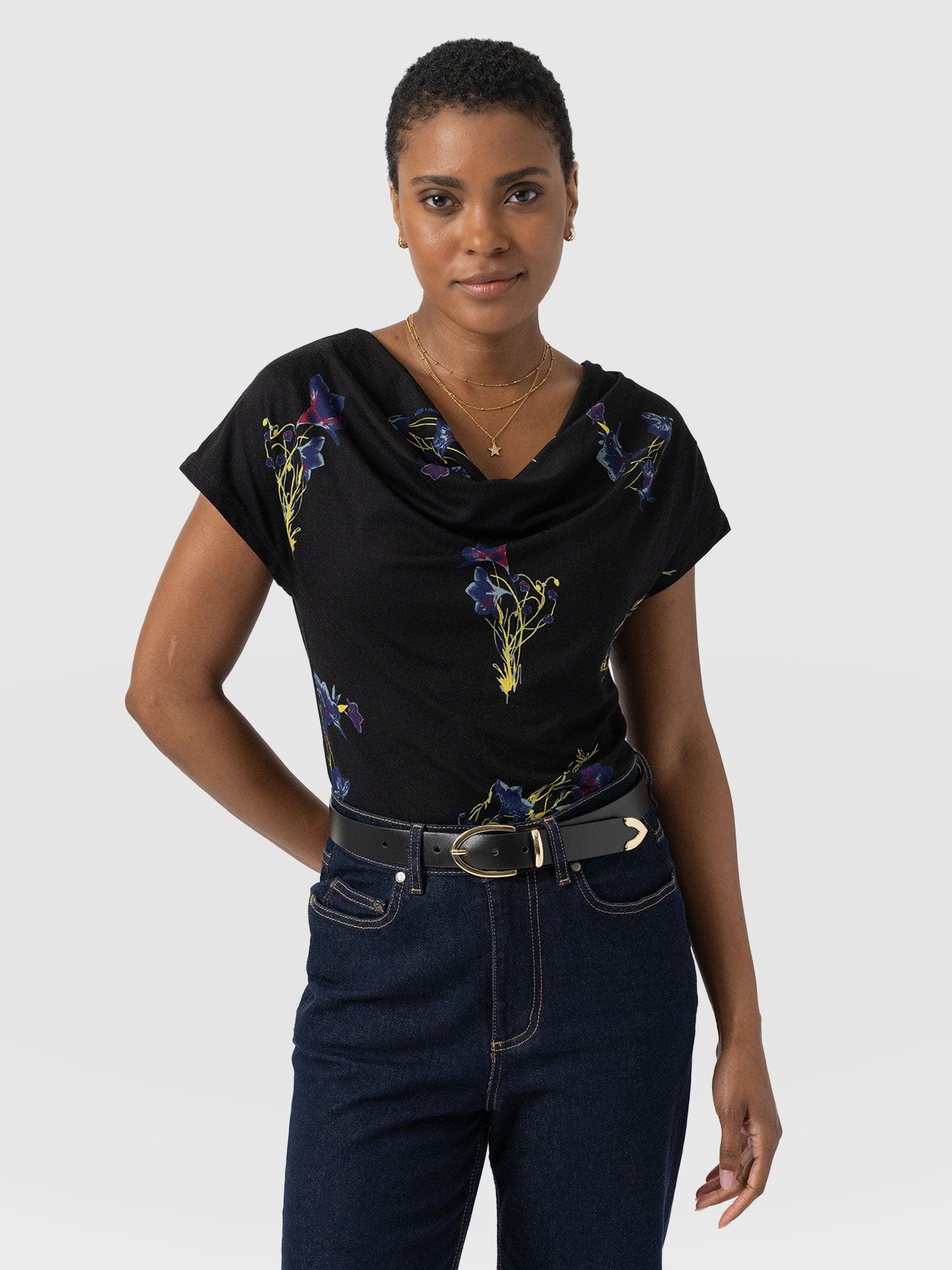 Cowl Neck Tee Blue Lily Gardens - Women's T-Shirts | Saint + Sofia® EU