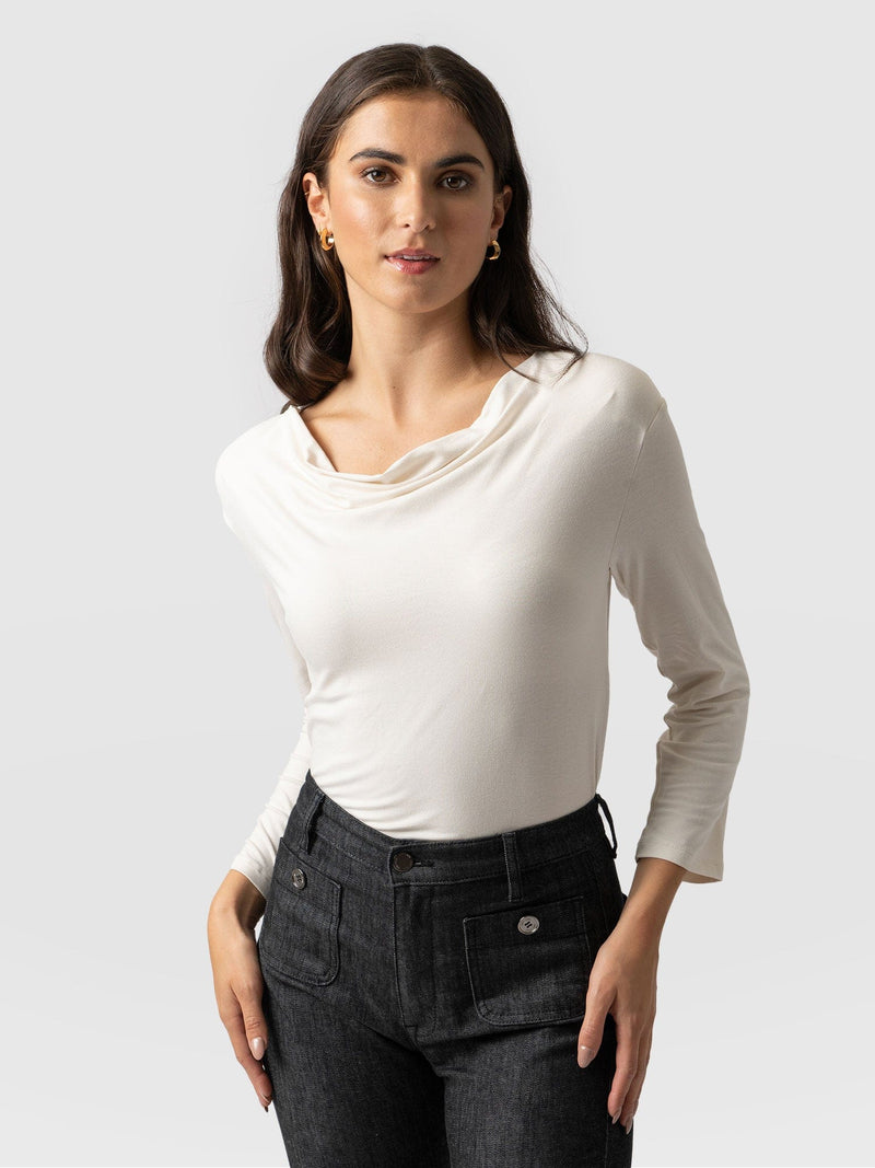 Cowl Neck Tee Cream Long Sleeve - Women's T-Shirts | Saint + Sofia® EU