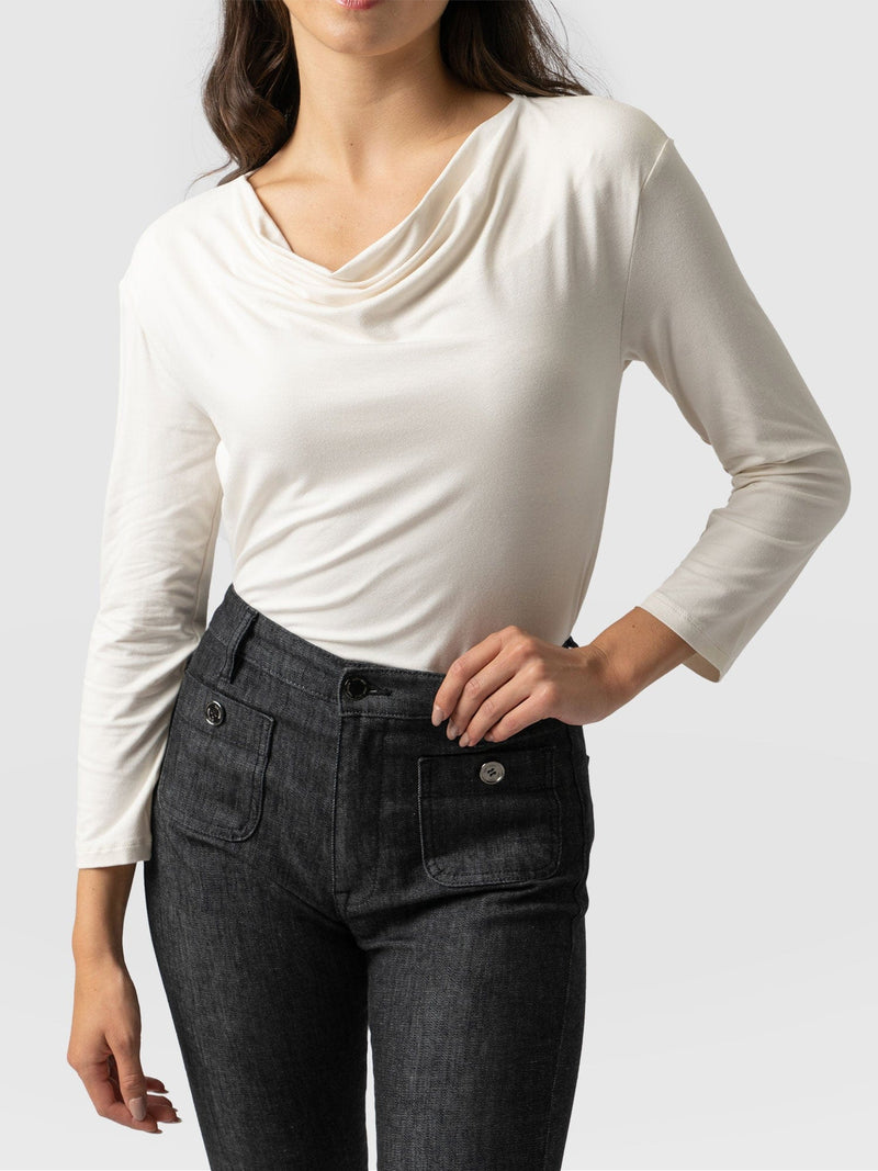 Cowl Neck Tee Cream Long Sleeve - Women's T-Shirts | Saint + Sofia® EU