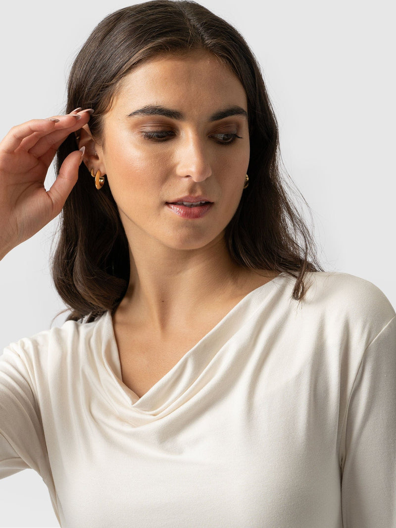 Cowl Neck Tee Cream Long Sleeve - Women's T-Shirts | Saint + Sofia® EU