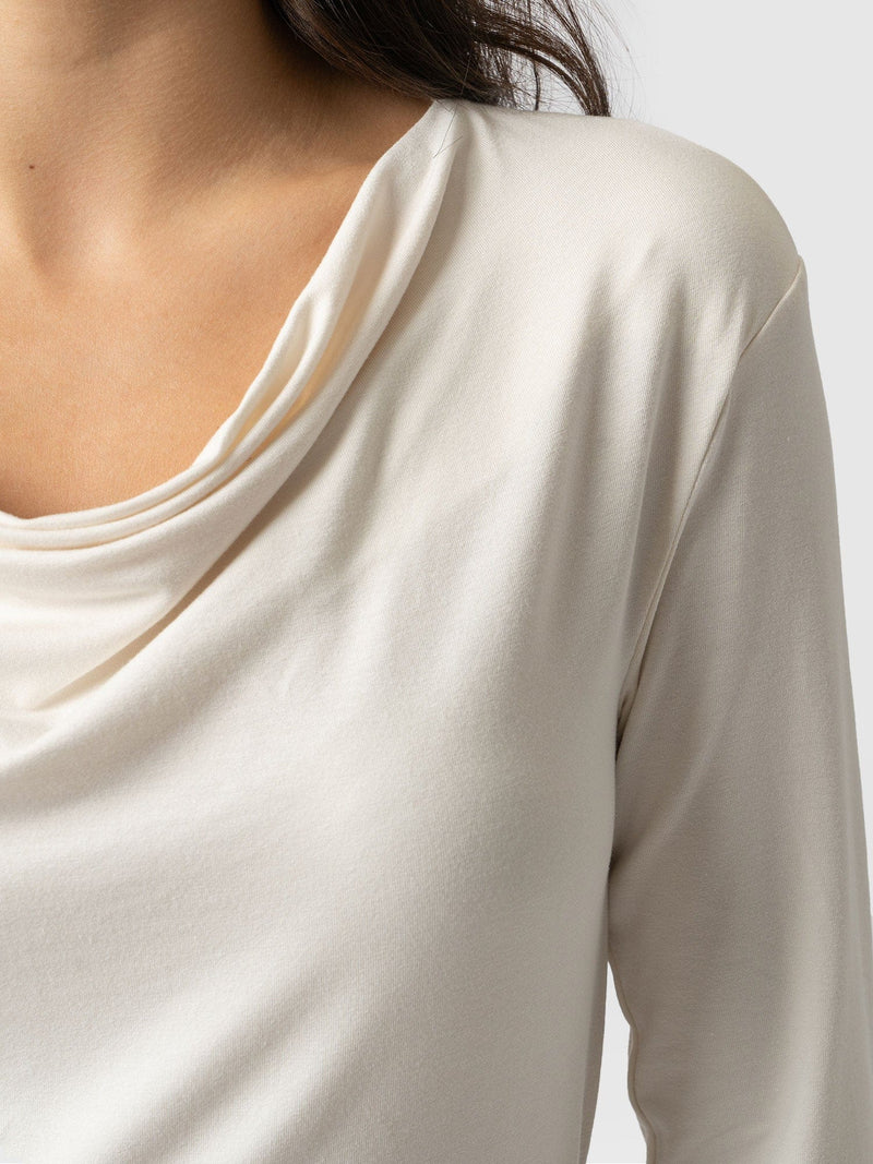 Cowl Neck Tee Cream Long Sleeve - Women's T-Shirts | Saint + Sofia® EU