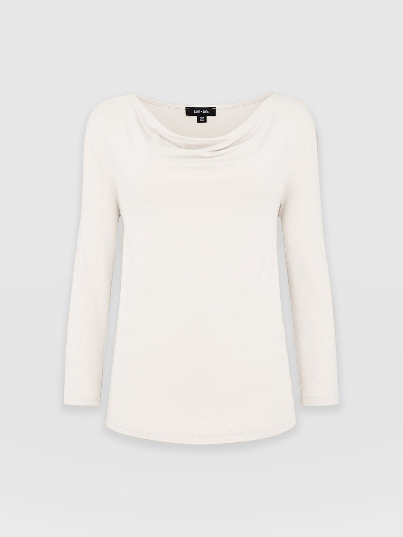 Cowl Neck Tee Cream Long Sleeve - Women's T-Shirts | Saint + Sofia® EU