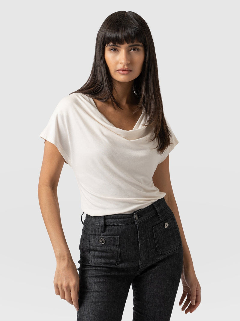 Cowl Neck Tee Cream - Women's T-Shirts | Saint + Sofia® EU