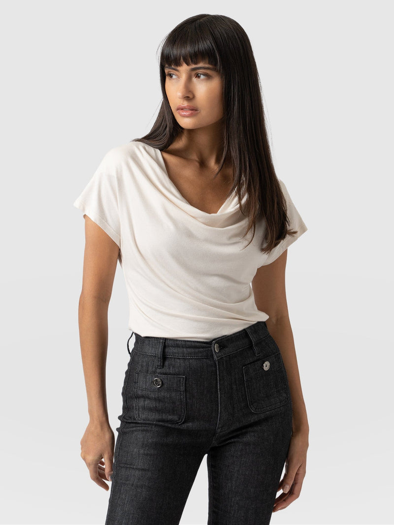 Cowl Neck Tee Cream - Women's T-Shirts | Saint + Sofia® EU