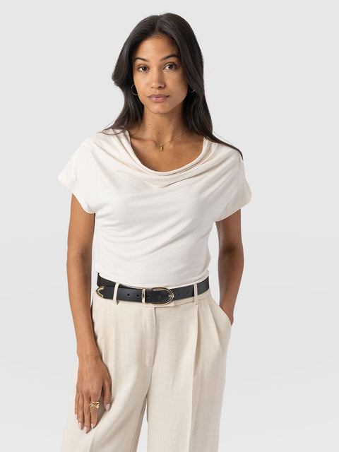 Cowl Neck Tee Cream - Women's T-Shirts | Saint + Sofia® EU