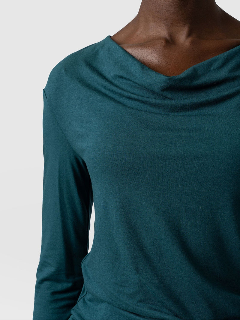 Cowl Neck Tee Deep Green Long Sleeve - Women's T-Shirts | Saint + Sofia® EU