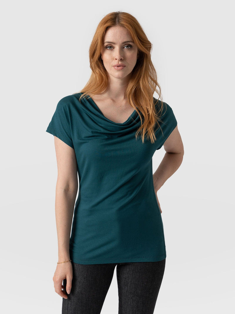 Cowl Neck Tee Deep Green - Women's T-Shirts | Saint + Sofia® EU