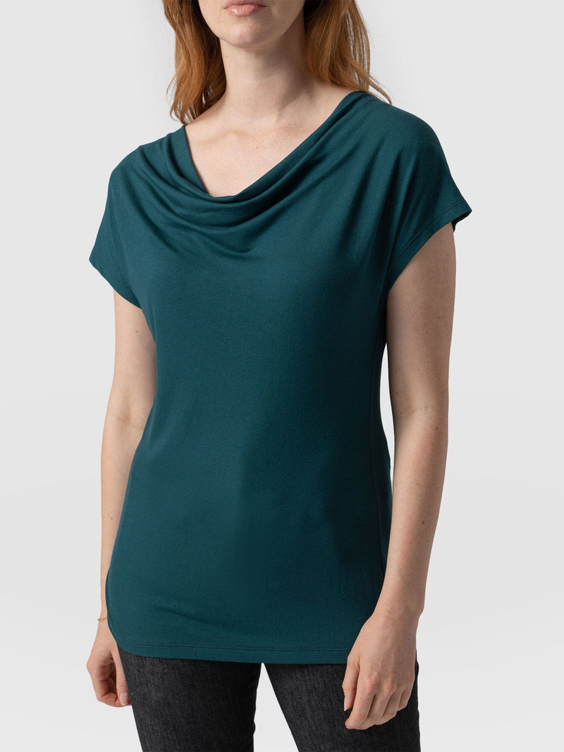 Cowl Neck Tee Deep Green - Women's T-Shirts | Saint + Sofia® EU