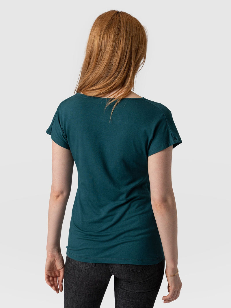 Cowl Neck Tee Deep Green - Women's T-Shirts | Saint + Sofia® EU