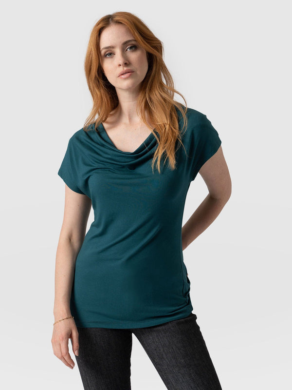 Cowl Neck Tee Deep Green - Women's T-Shirts | Saint + Sofia® EU