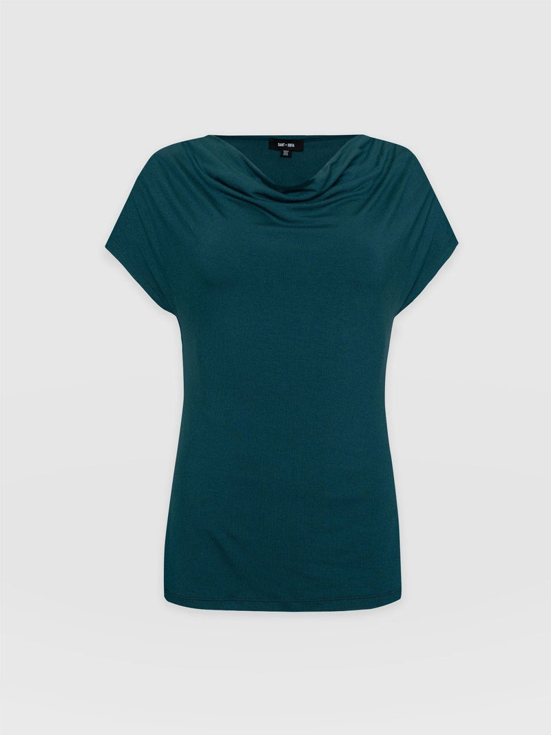 Cowl Neck Tee Deep Green - Women's T-Shirts | Saint + Sofia® EU