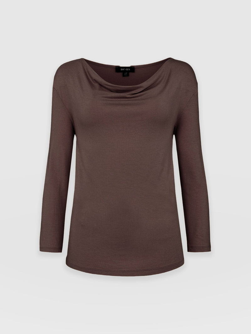 Cowl Neck Tee Long Sleeve - Maroon - Women's T-shirts | Saint + Sofia® EU