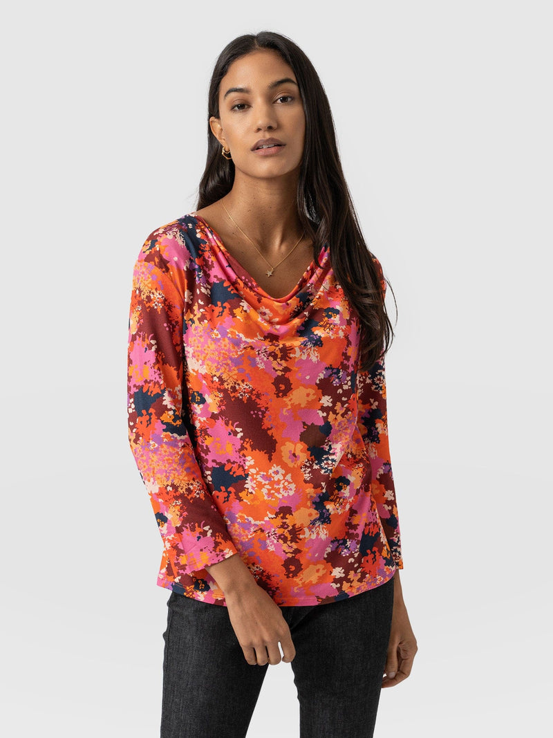 Cowl Neck Tee Long Sleeve Sea Floral - Women's T-Shirts | Saint + Sofia® EU