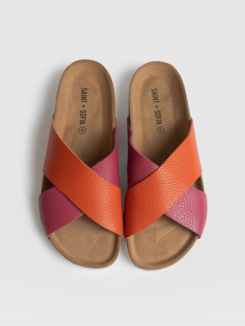 Cross Over Slides Orange & Pink - Women's Sandals | Saint + Sofia® EU