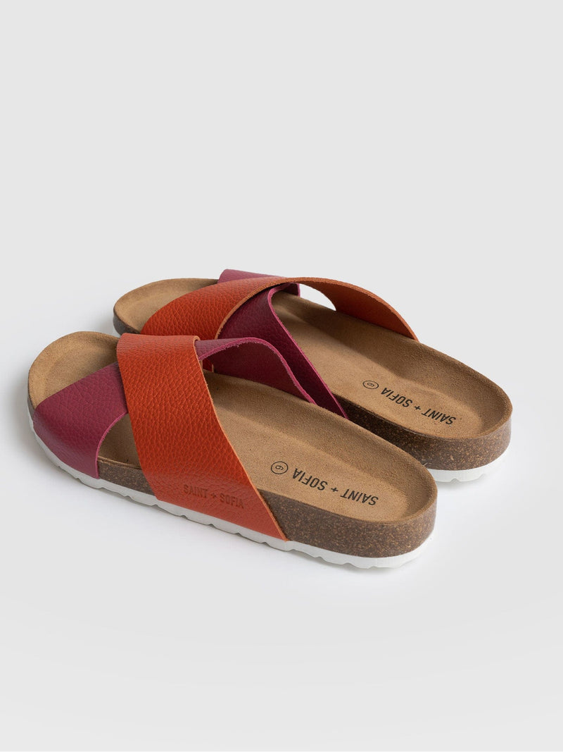 Cross Over Slides Orange & Pink - Women's Sandals | Saint + Sofia® EU