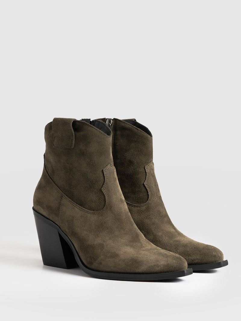 Dallas Mid Boot Khaki - Women's Leather Boots | Saint + Sofia® EU