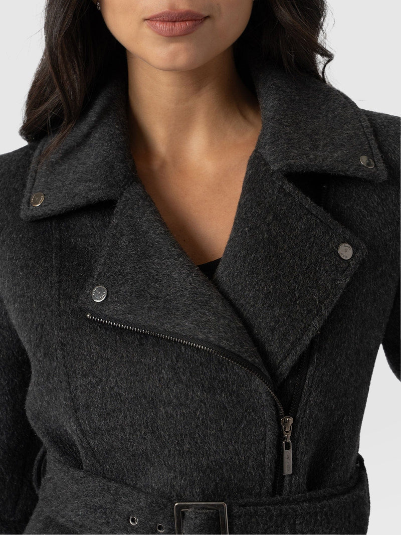 Daltrey Biker Coat - Charcoal - Women's Biker Coats | Saint + Sofia® EU