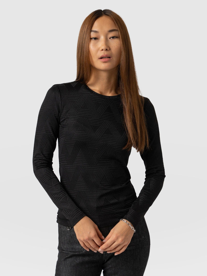 Darcey Long Sleeve Tee Black Jacquard - Women's Blouses | Saint + Sofia® EU