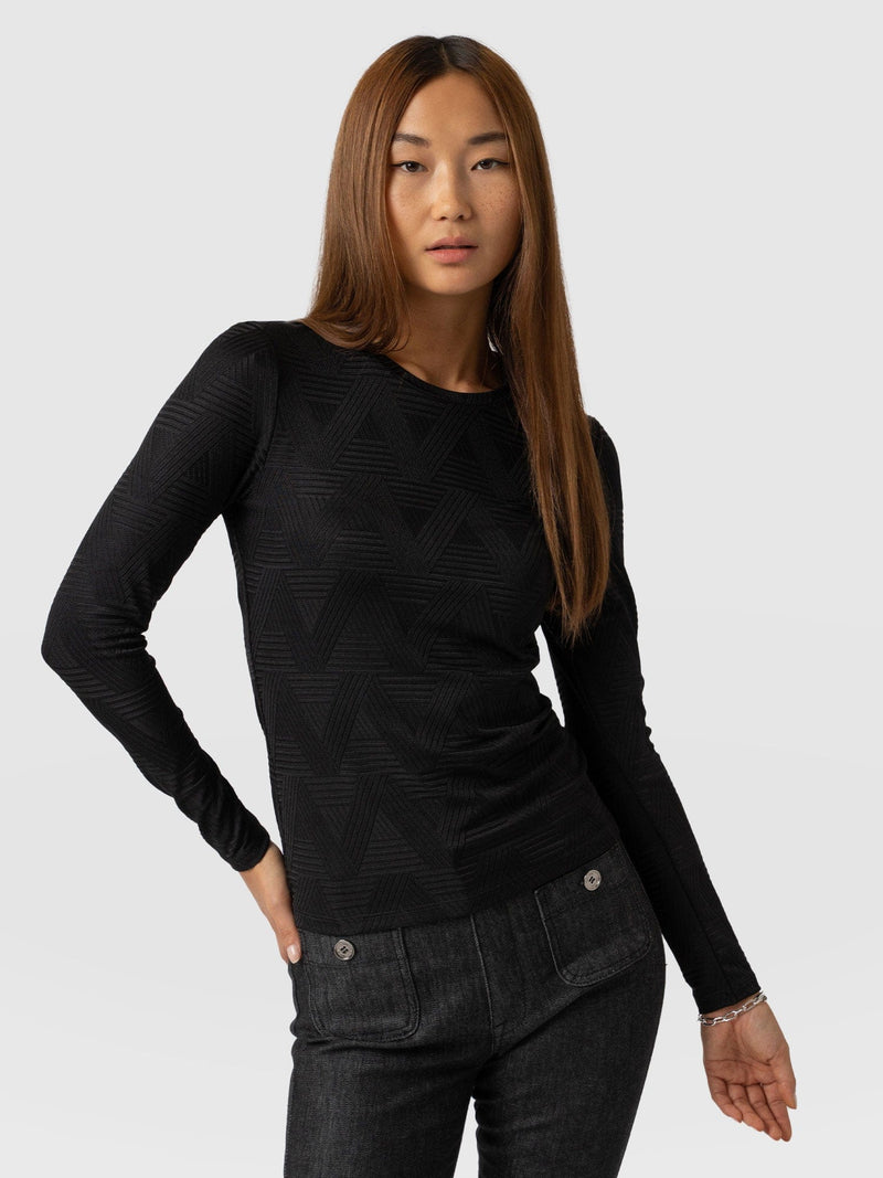 Darcey Long Sleeve Tee Black Jacquard - Women's Blouses | Saint + Sofia® EU