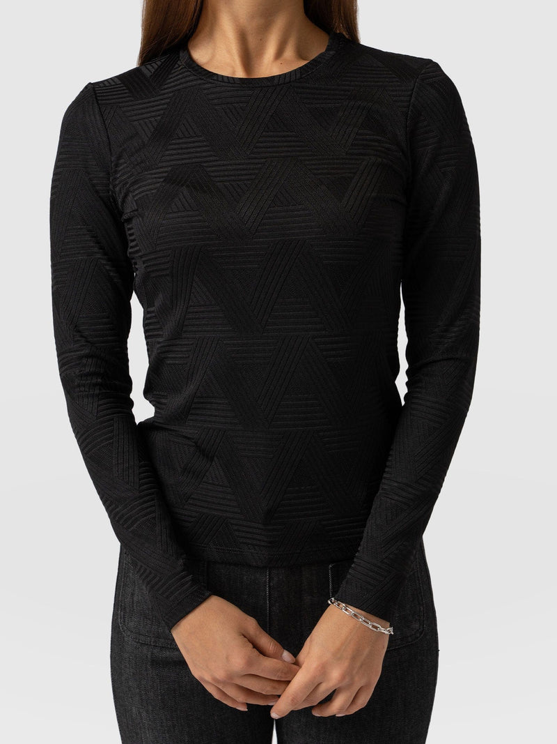 Darcey Long Sleeve Tee Black Jacquard - Women's Blouses | Saint + Sofia® EU