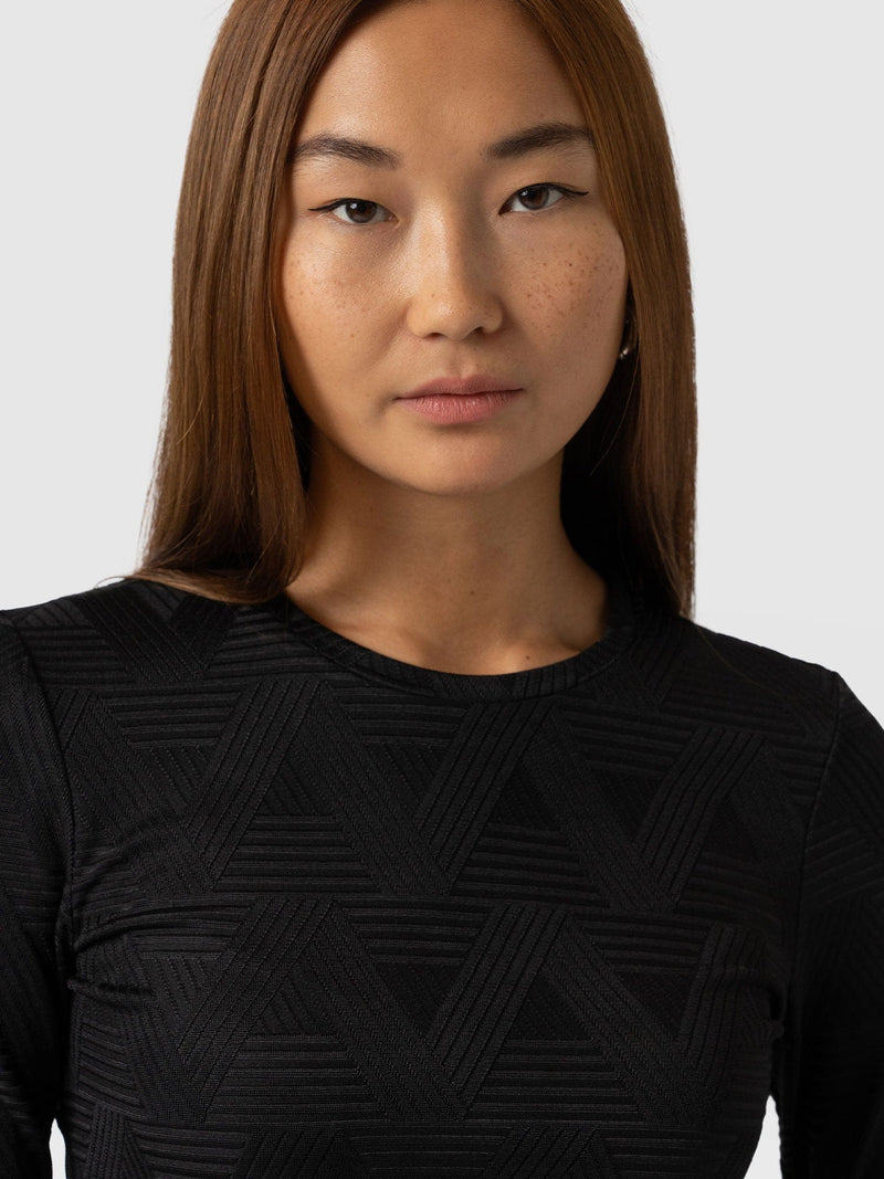 Darcey Long Sleeve Tee Black Jacquard - Women's Blouses | Saint + Sofia® EU