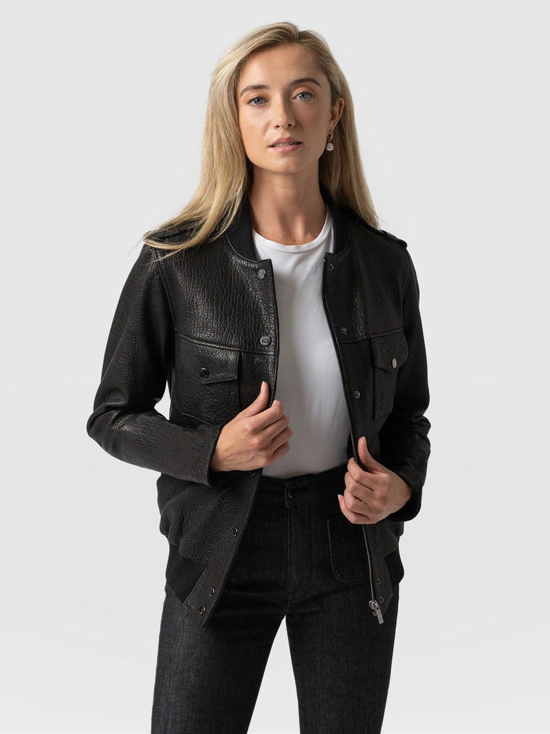 Delphi Leather Bomber Jacket Black - Women's Leather Jackets | Saint + Sofia® EU