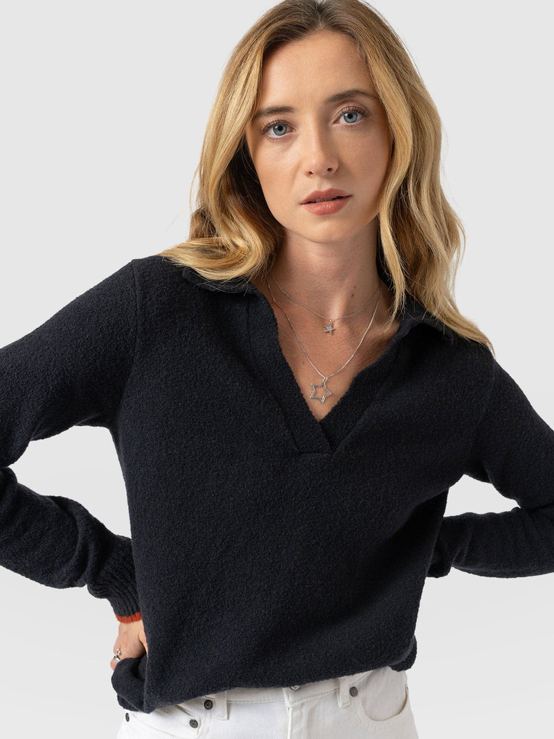 Delphi Polo Knit - Black - Women's T-shirts | Saint + Sofia® EU