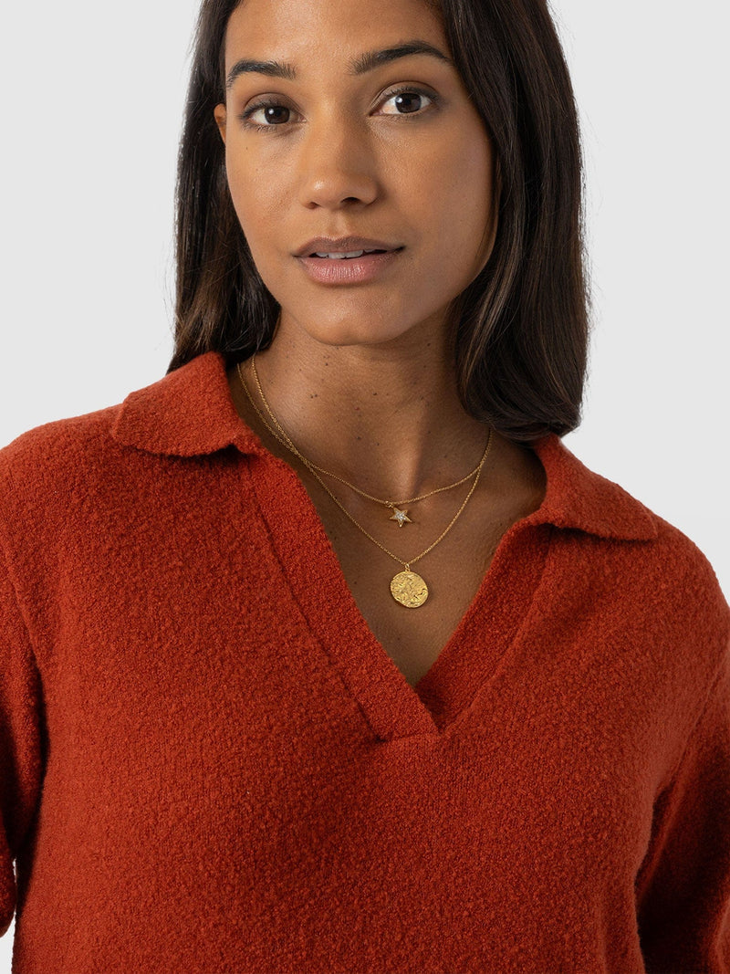 Delphi Polo Knit - Burnt Orange - Women's T-shirts | Saint + Sofia® EU