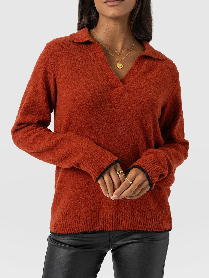 Delphi Polo Knit - Burnt Orange - Women's T-shirts | Saint + Sofia® EU
