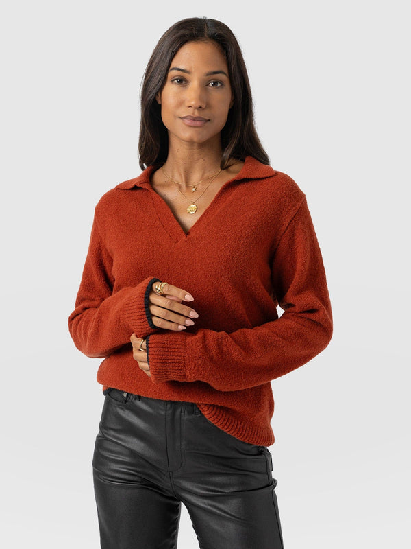 Delphi Polo Knit - Burnt Orange - Women's T-shirts | Saint + Sofia® EU