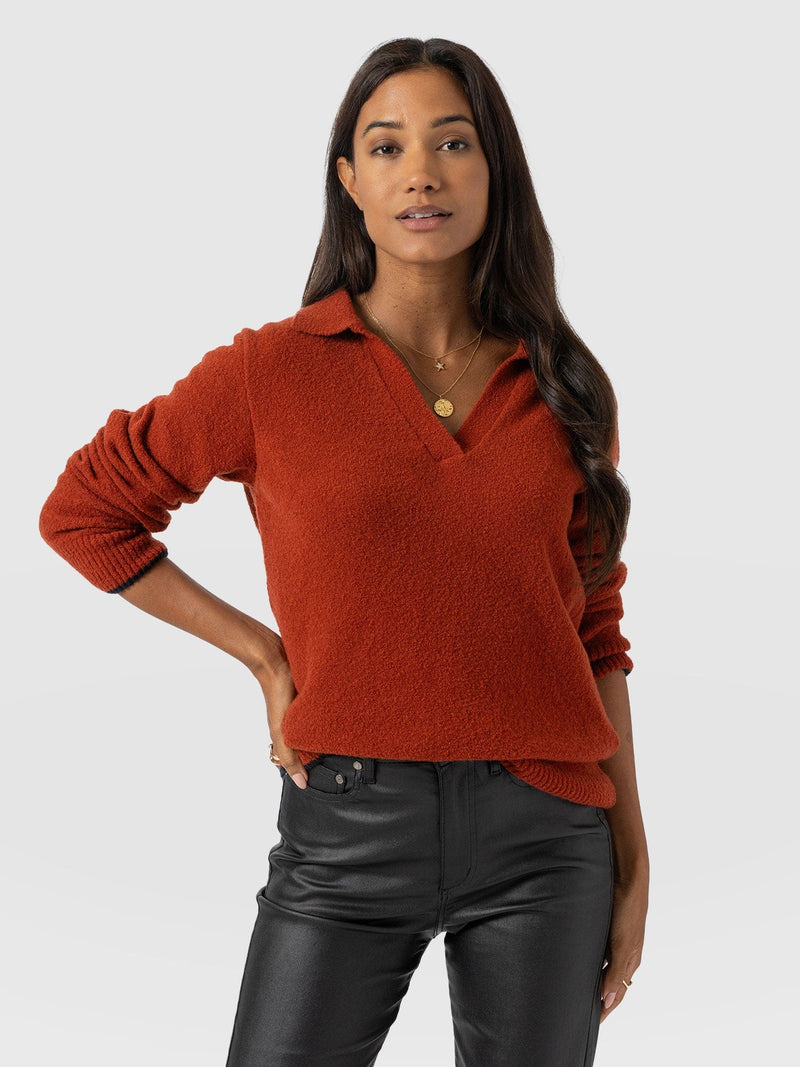 Delphi Polo Knit - Burnt Orange - Women's T-shirts | Saint + Sofia® EU