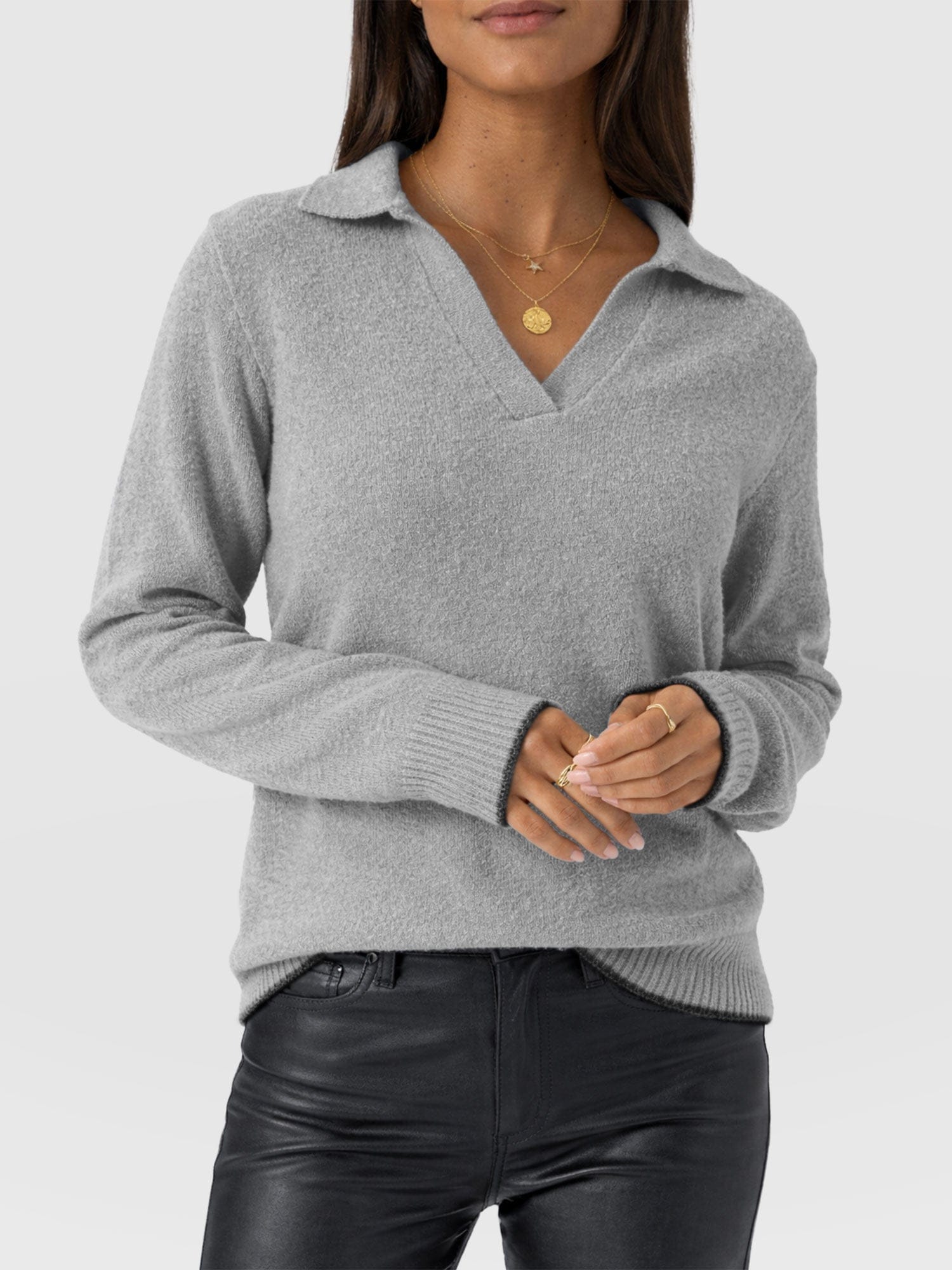 Delphi Polo Knit - Grey - Women's Jumpers | Saint + Sofia® EU