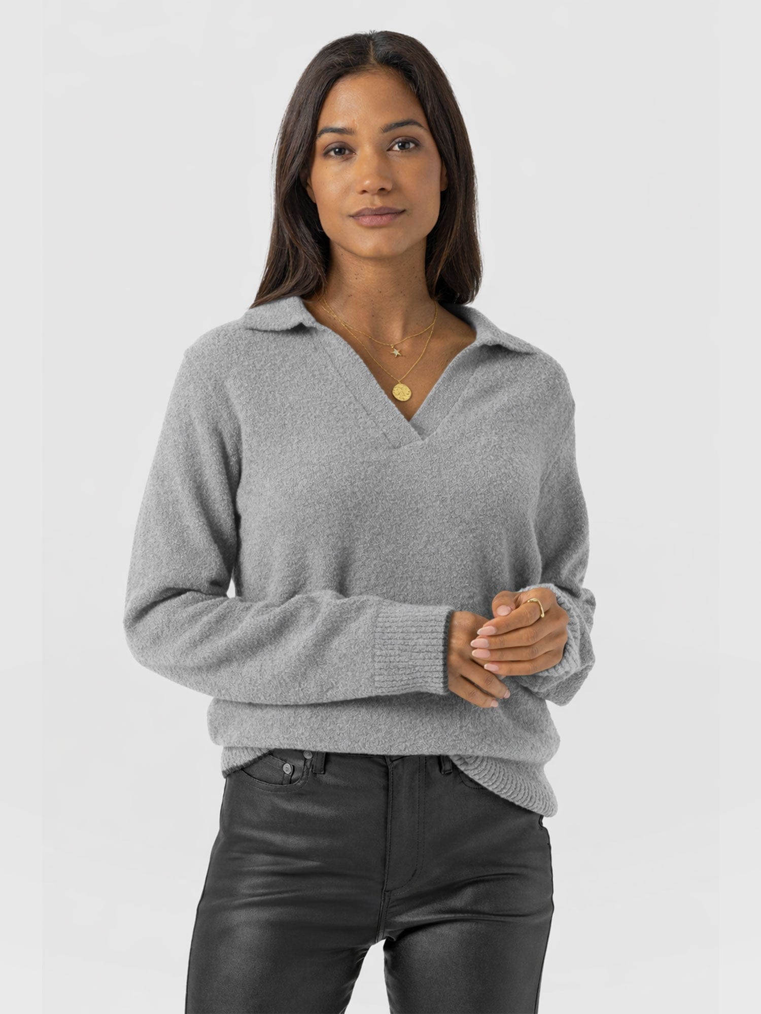 Delphi Polo Knit - Grey - Women's Jumpers | Saint + Sofia® EU