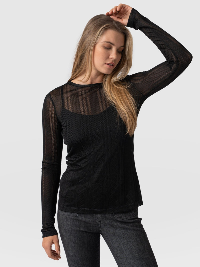 Demi Lace Long Sleeve Tee Black - Women's Tops | Saint + Sofia® EU