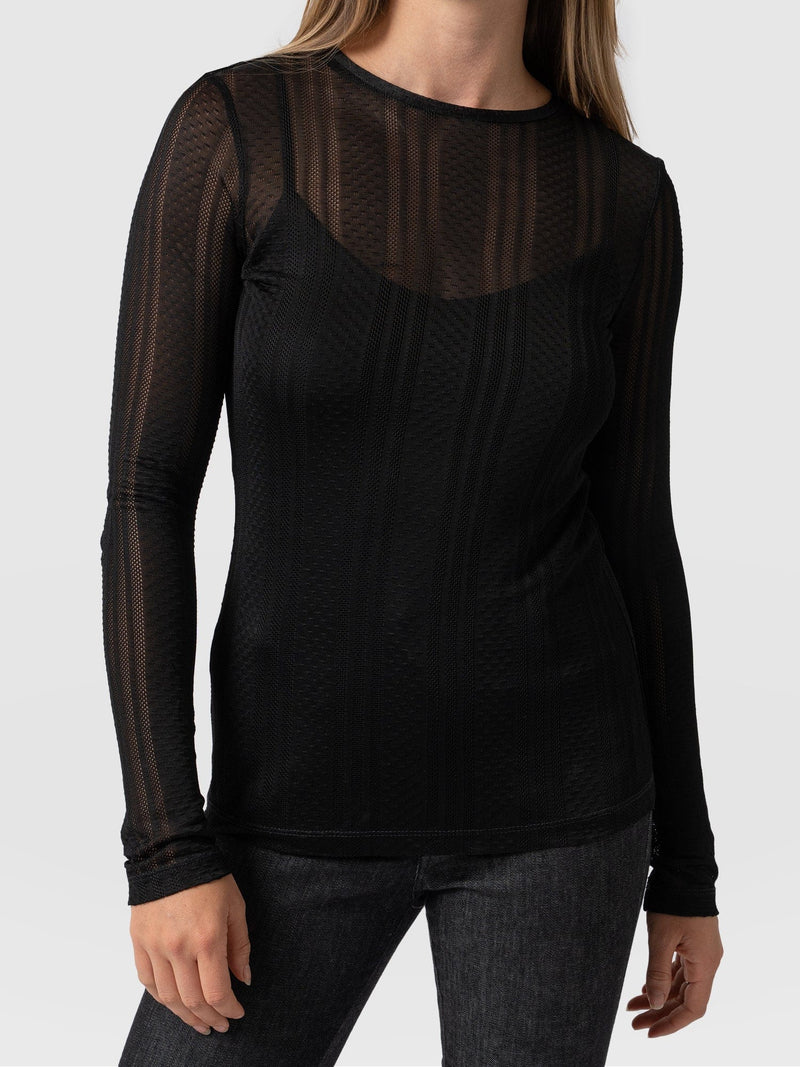 Demi Lace Long Sleeve Tee Black - Women's Tops | Saint + Sofia® EU