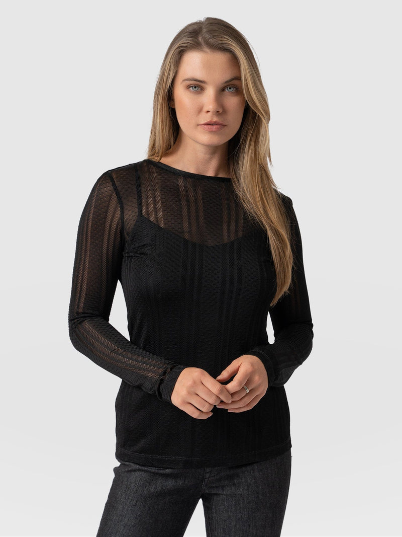 Demi Lace Long Sleeve Tee Black - Women's Tops | Saint + Sofia® EU