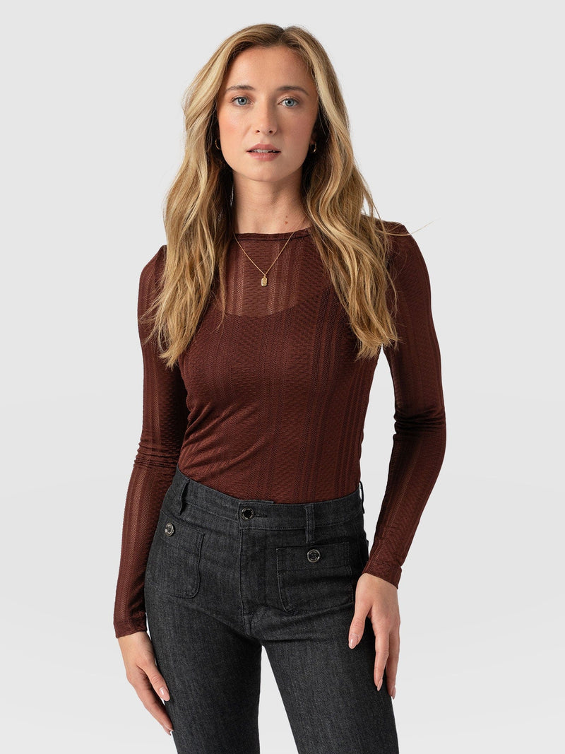 Demi Lace Long Sleeve Tee Maroon - Women's Tops | Saint + Sofia® EU