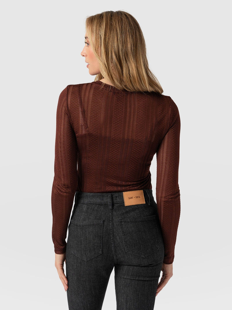 Demi Lace Long Sleeve Tee Maroon - Women's Tops | Saint + Sofia® EU