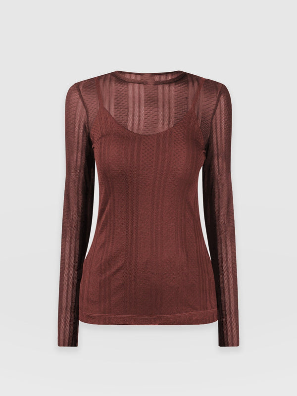 Demi Lace Long Sleeve Tee Maroon - Women's Tops | Saint + SofiaÂ® EU