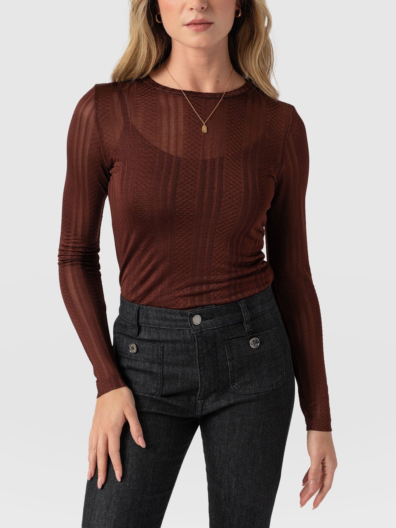 Demi Lace Long Sleeve Tee Maroon - Women's Tops | Saint + SofiaÂ® EU