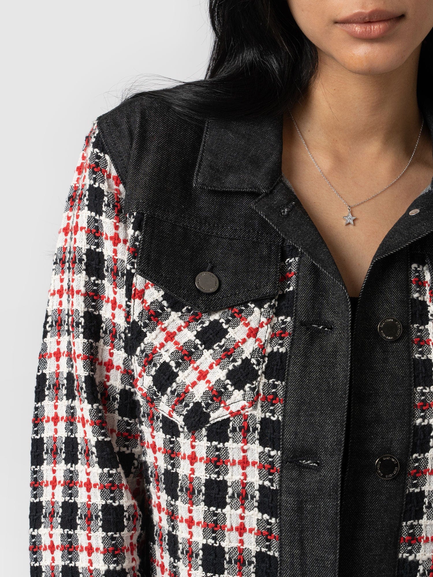 Denim Boucle Jacket Red - Women's Jackets | Saint + Sofia® EU