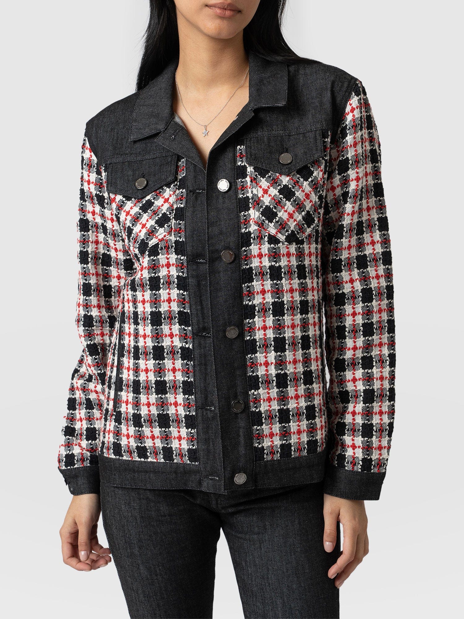 Denim Boucle Jacket Red - Women's Jackets | Saint + Sofia® EU