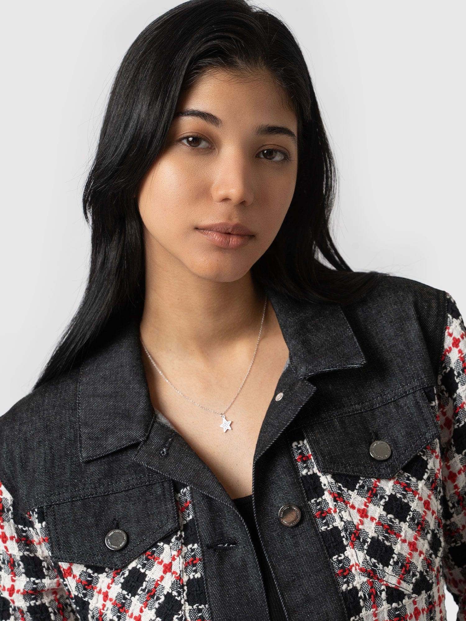 Denim Boucle Jacket Red - Women's Jackets | Saint + Sofia® EU