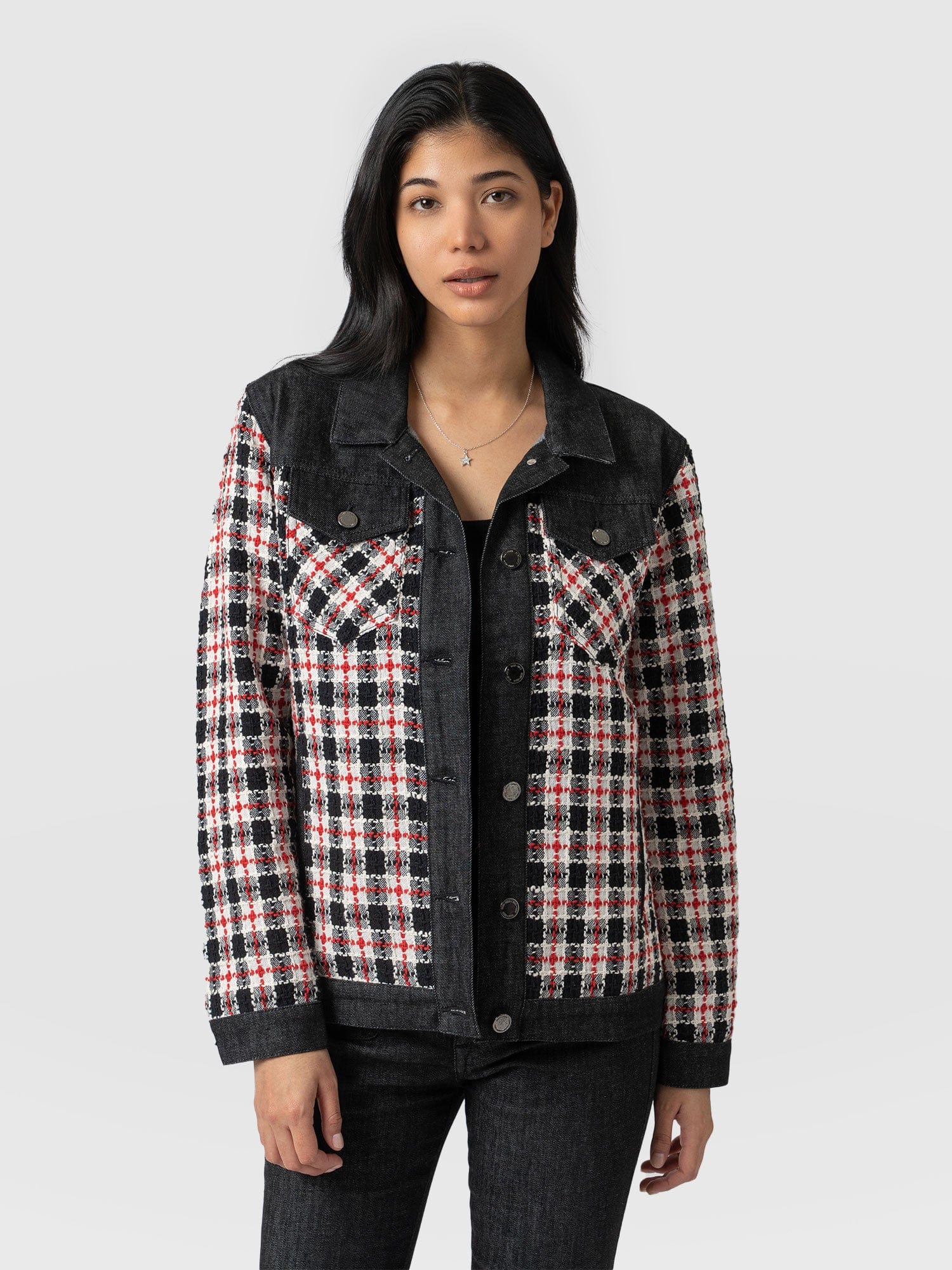 Denim Boucle Jacket Red - Women's Jackets | Saint + Sofia® EU