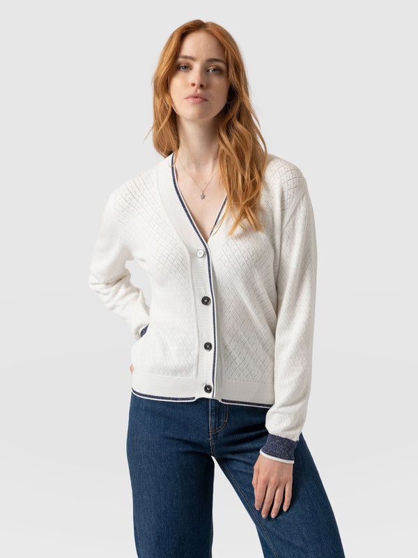 Diamond Knit Cardigan White - Women's Cardigans | Saint + Sofia® EU