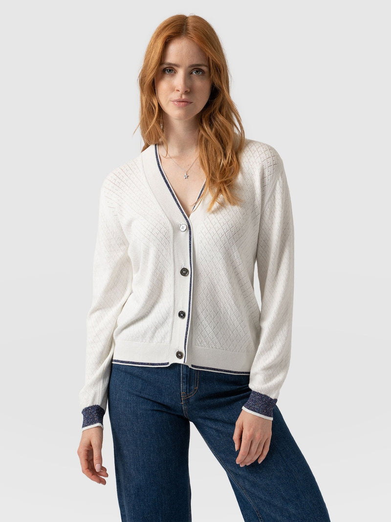 Diamond Knit Cardigan White - Women's Cardigans | Saint + Sofia® EU