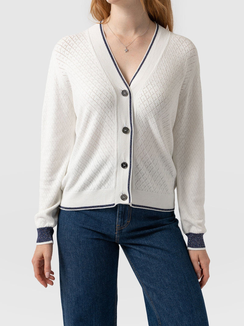 Diamond Knit Cardigan White - Women's Cardigans | Saint + Sofia® EU