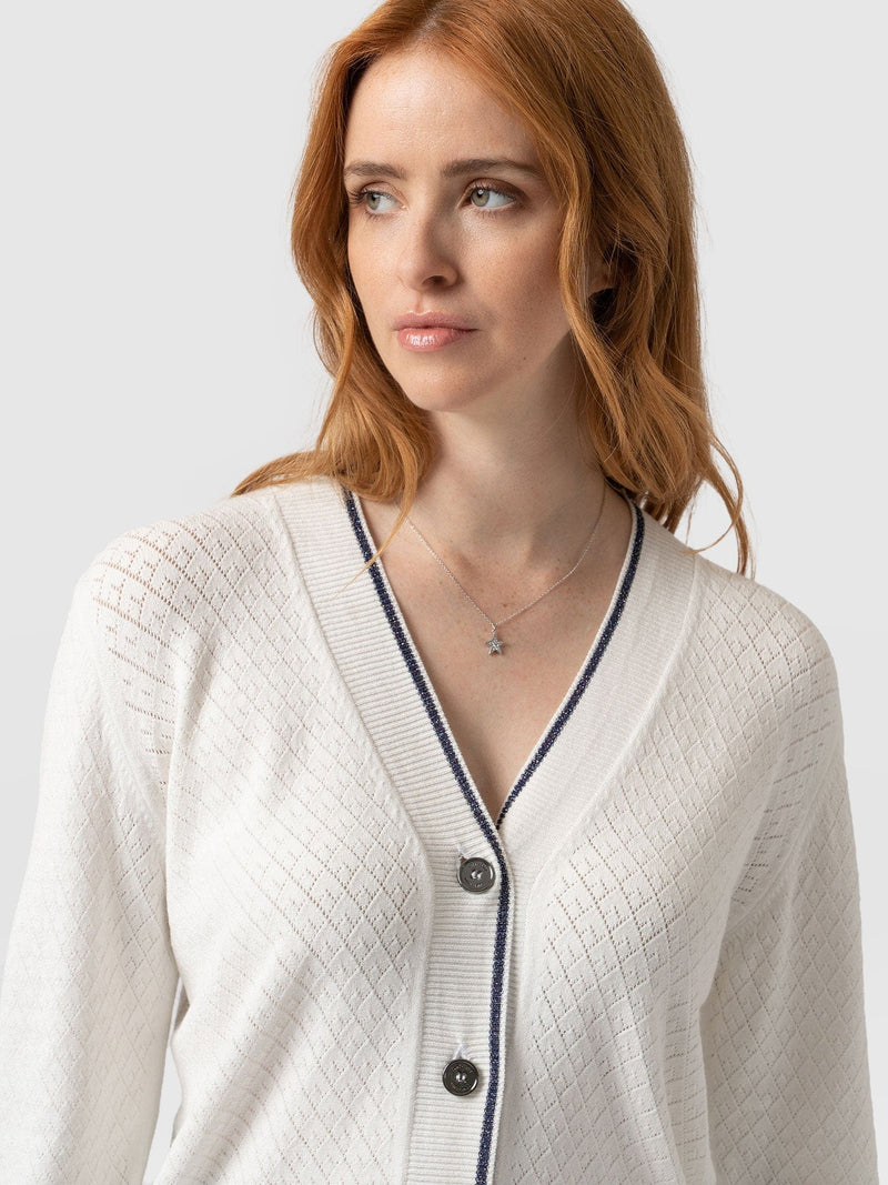 Diamond Knit Cardigan White - Women's Cardigans | Saint + Sofia® EU