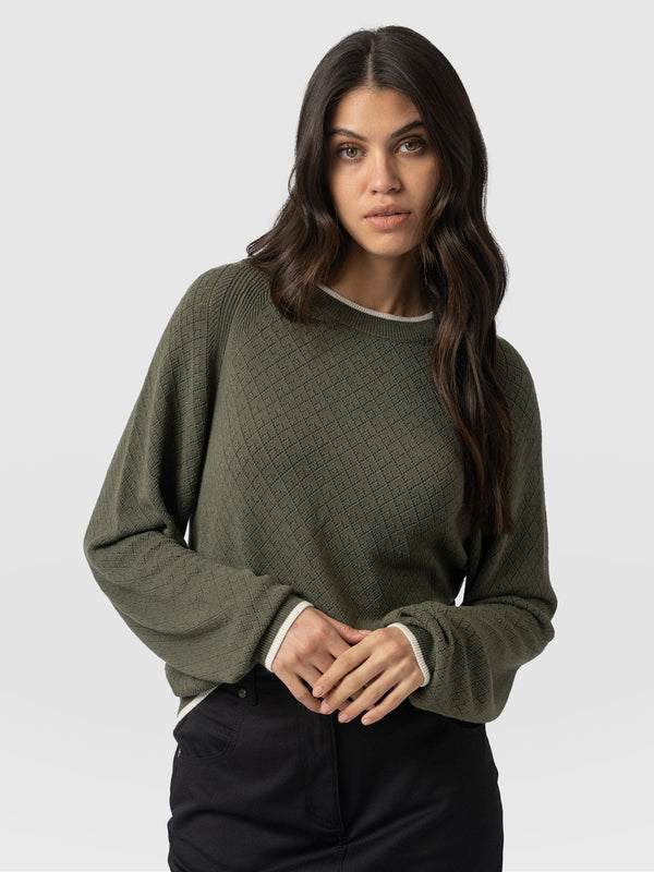 Diamond Knit Jumper Khaki - Women's Jumpers | Saint + Sofia® EU